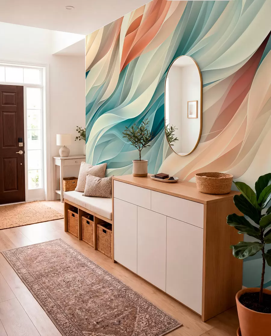 peintures murales Design abstrait fascinant avec des vagues pastel douces w01335