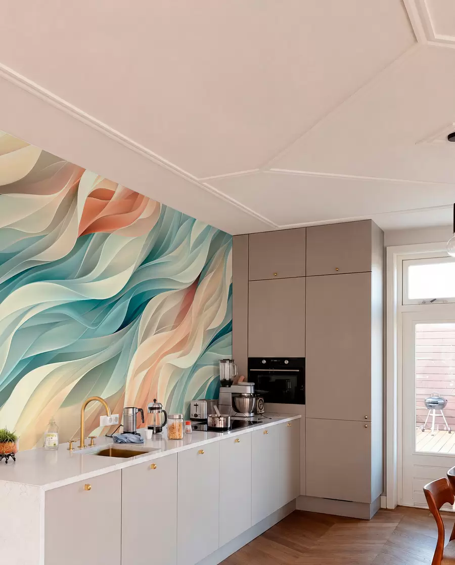 wall murals Mesmerizing abstract design with soft pastel waves w01335