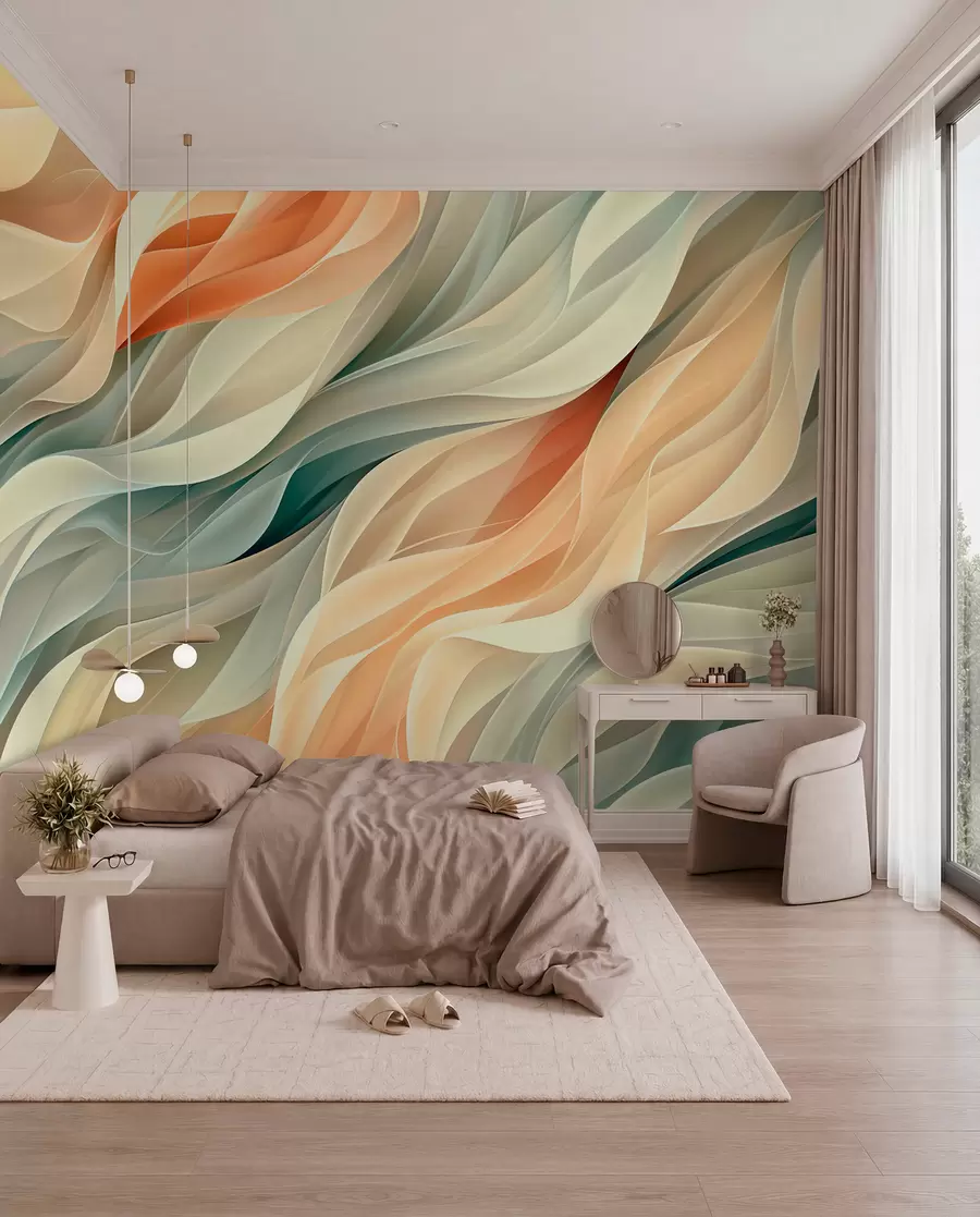Wall Mural Photo Wallpaper Mesmerizing abstract design with soft pastel waves in warm colors w01335v1