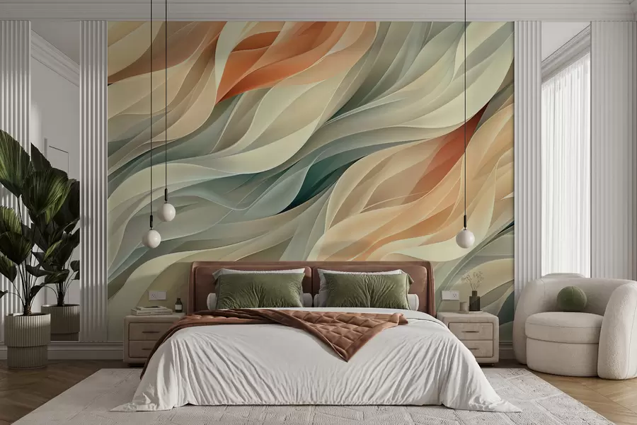 murales Fascinante diseño abstracto con suaves ondas pastel en colores cálidos w01335v1