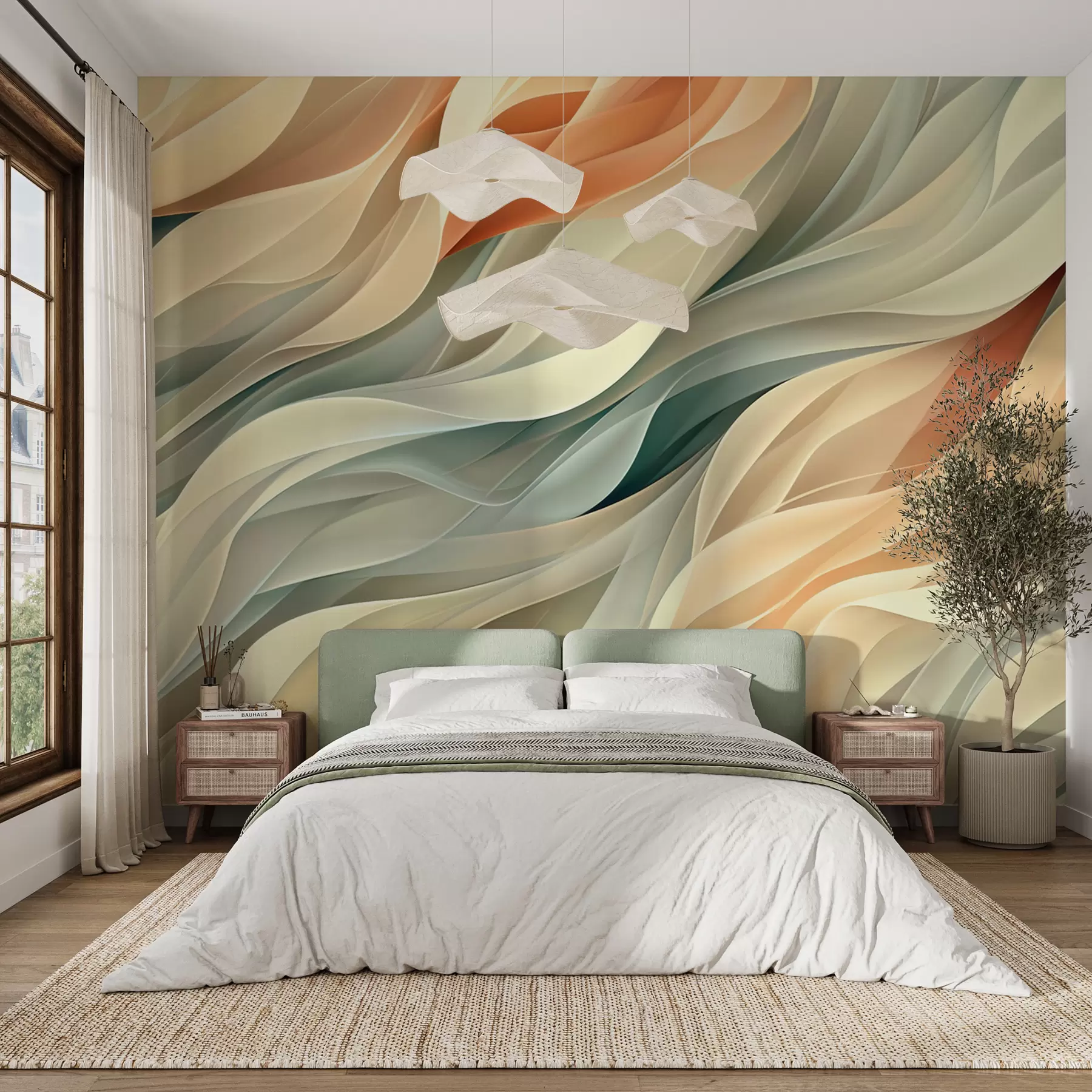Wall Mural Photo Wallpaper Mesmerizing abstract design with soft pastel waves in warm colors w01335v1
