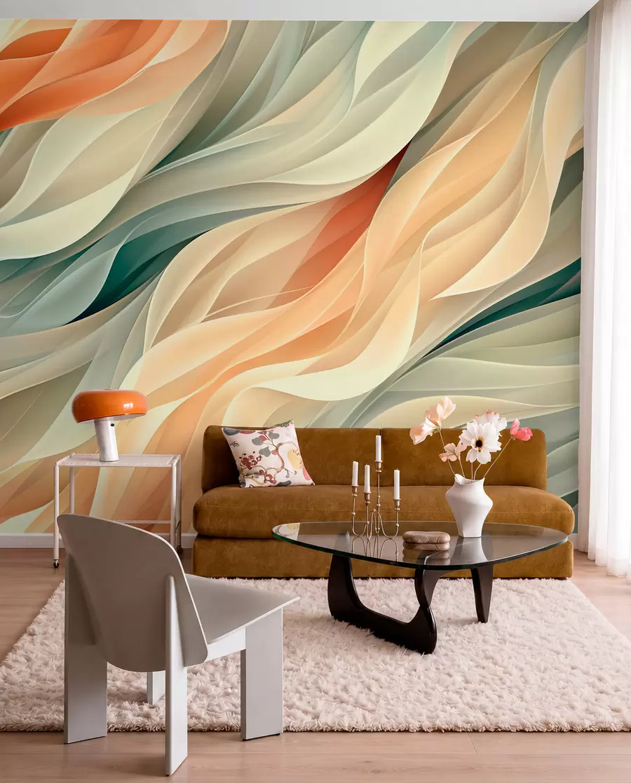 Wall Mural Photo Wallpaper Mesmerizing abstract design with soft pastel waves in warm colors w01335v1