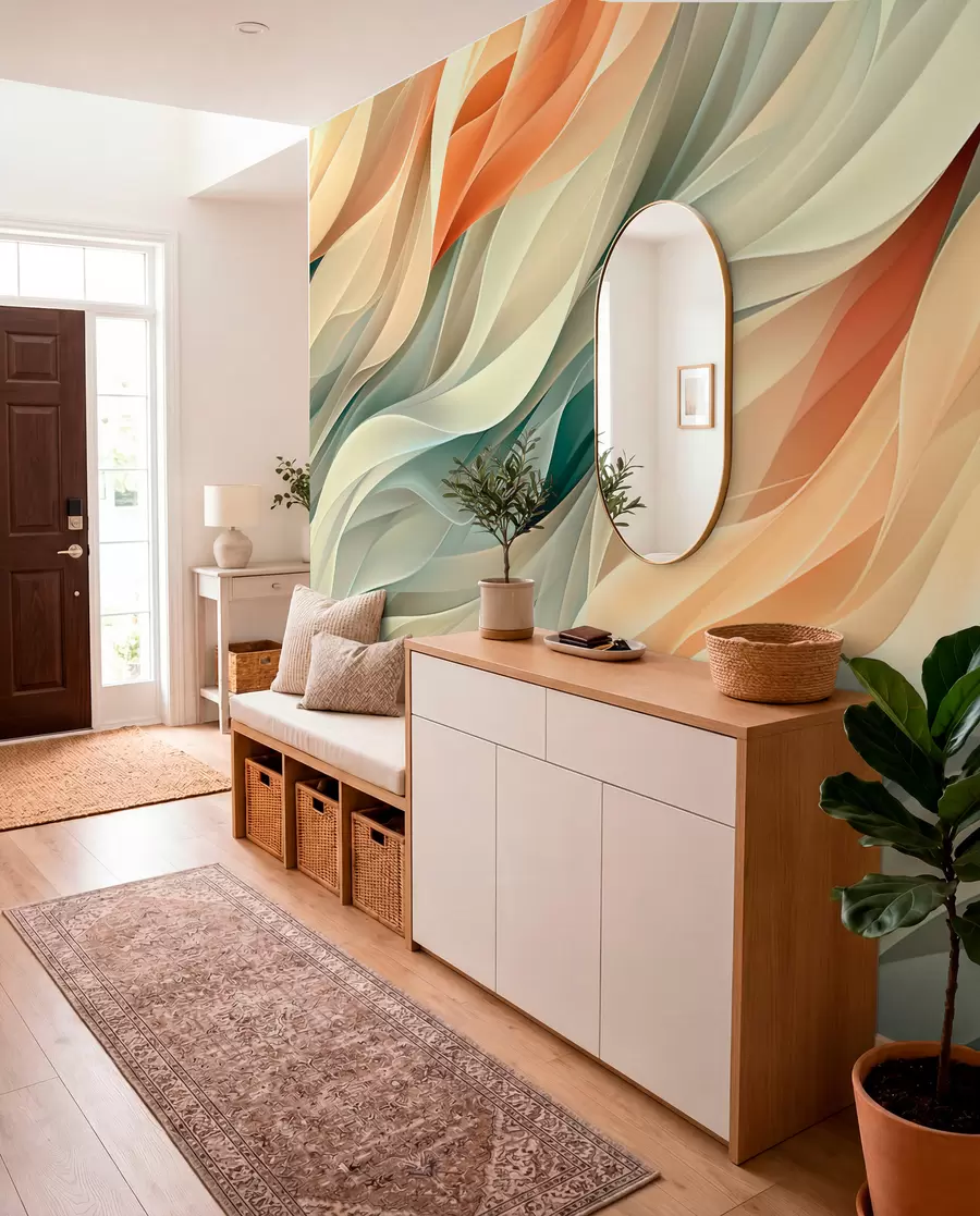 peintures murales Design abstrait fascinant avec des vagues pastel douces dans des couleurs chaudes w01335v1