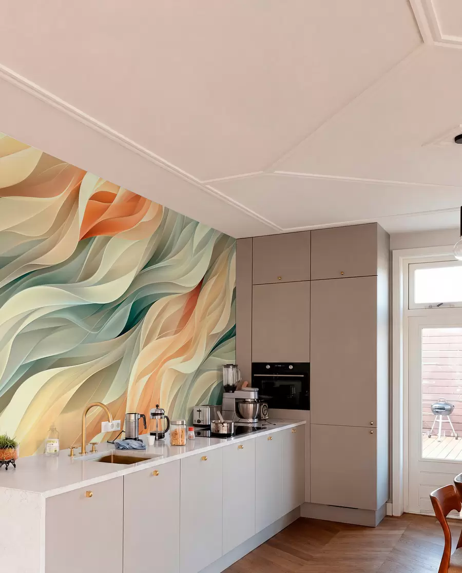 wall murals Mesmerizing abstract design with soft pastel waves in warm colors w01335v1