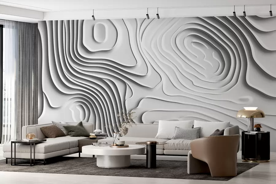 murales Diseño abstracto blanco de capas fluidas de múltiples capas w01336