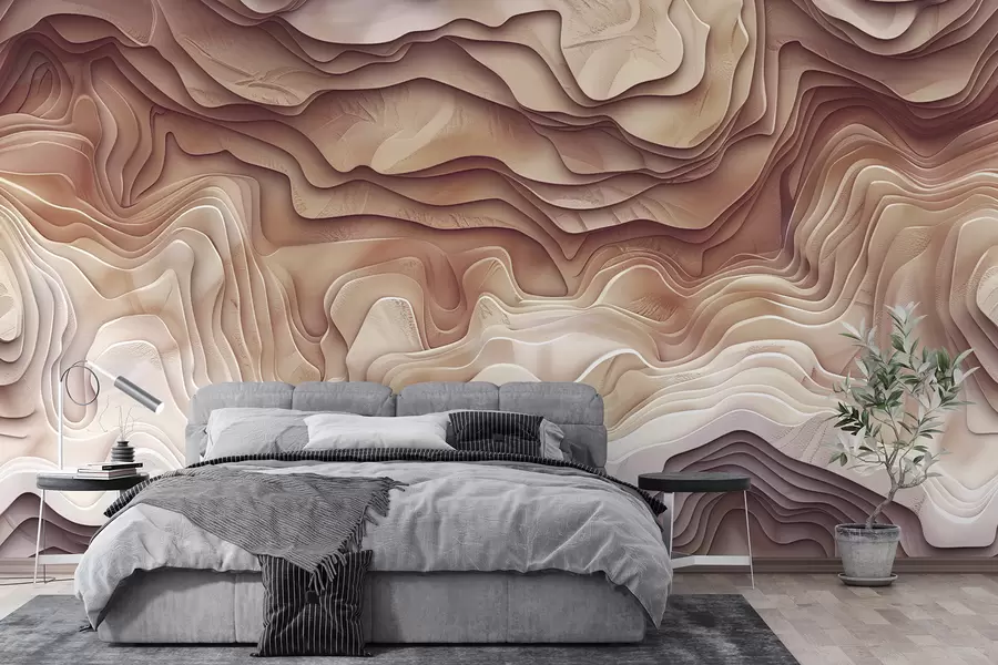 Wall Mural Photo Wallpaper 3D topographical map with relief contours in light pink tones w01337