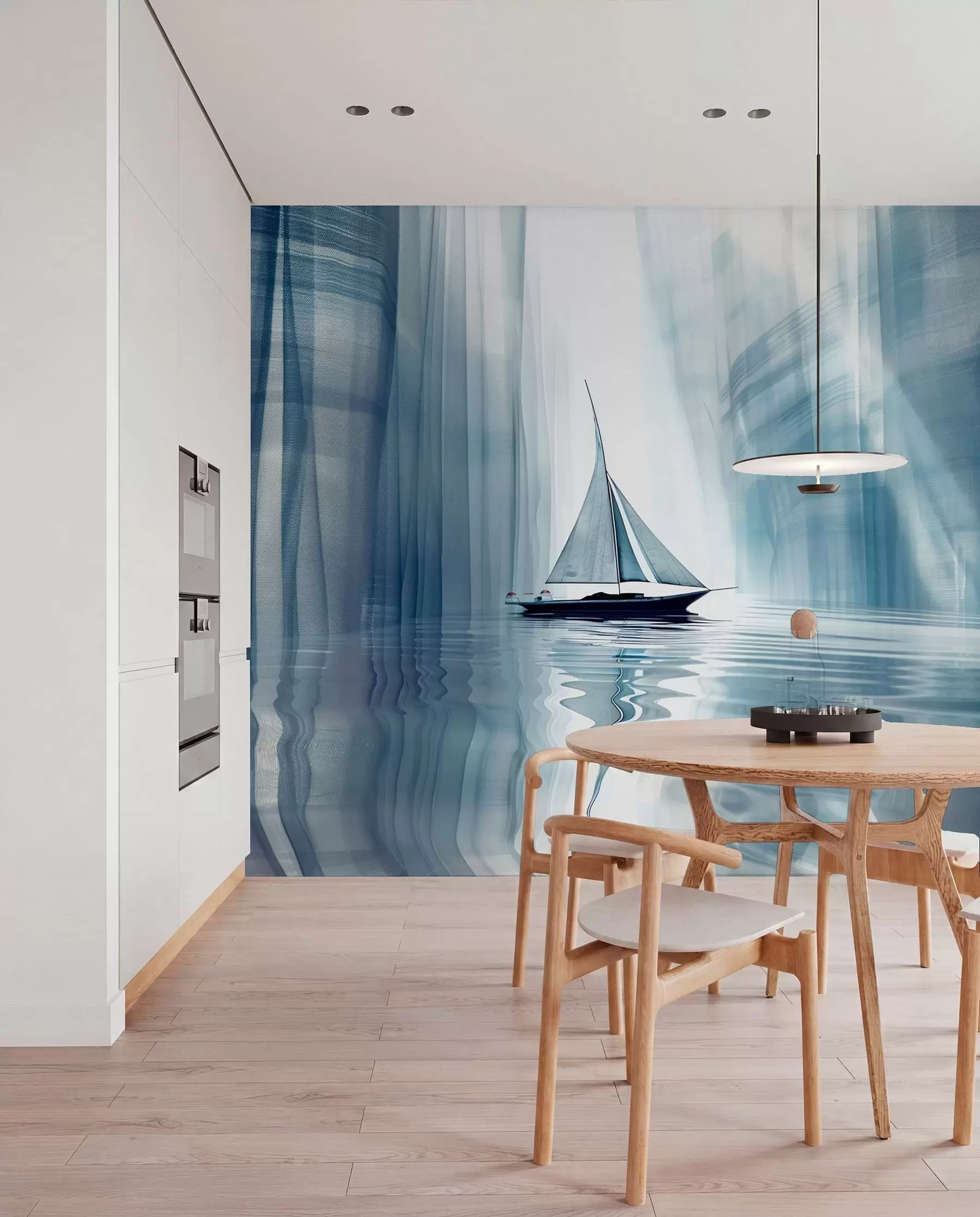 peintures murales Bateau sur l'eau dans un style futuriste avec des couleurs bleues w01338