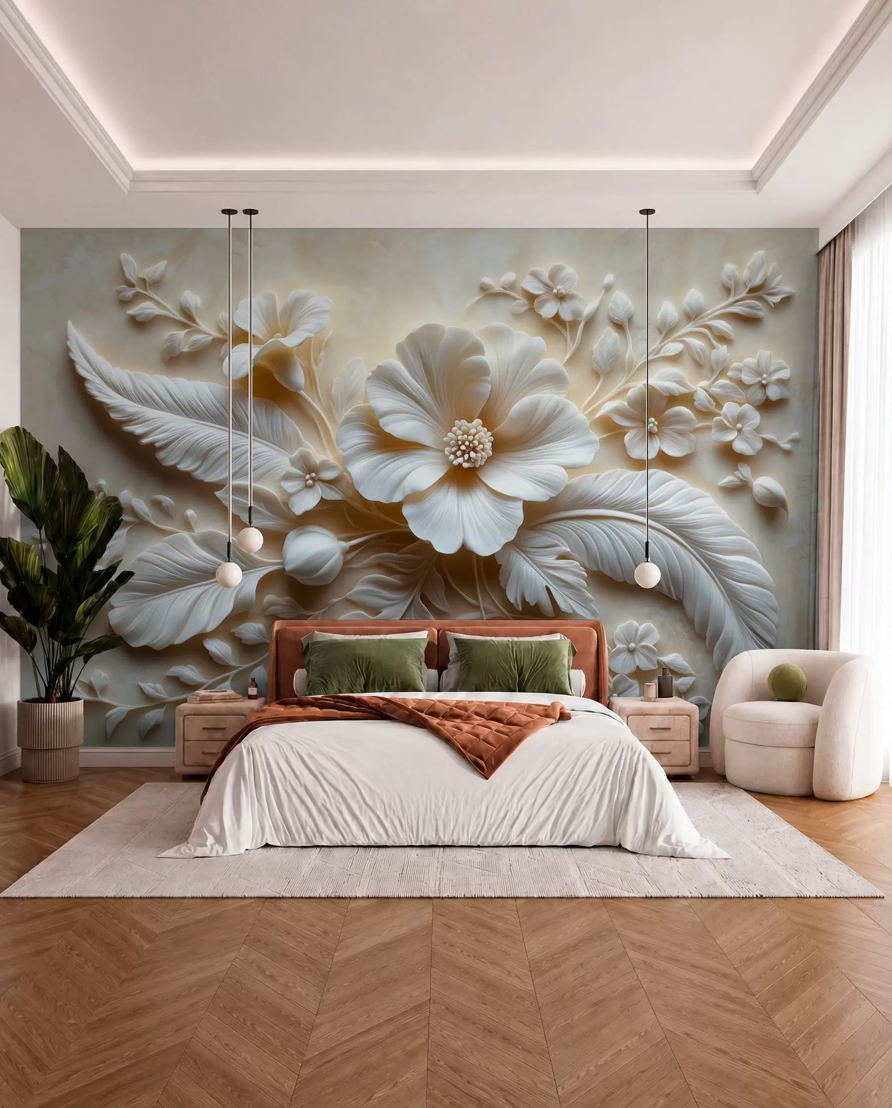 murales Pétalos y plumas esculturales w01340