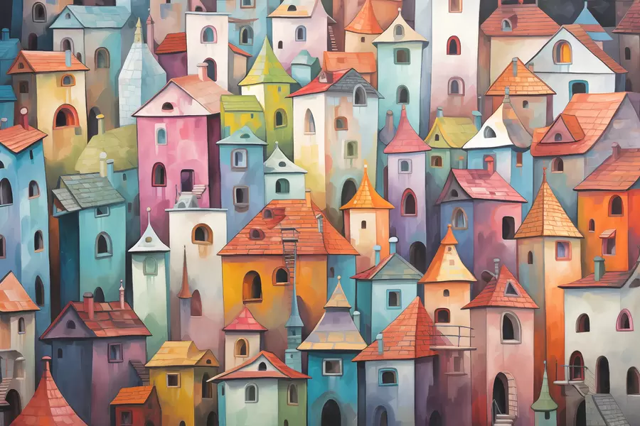 peintures murales Peinture imitant des maisons colorées et lumineuses avec des coups de pinceau w00946