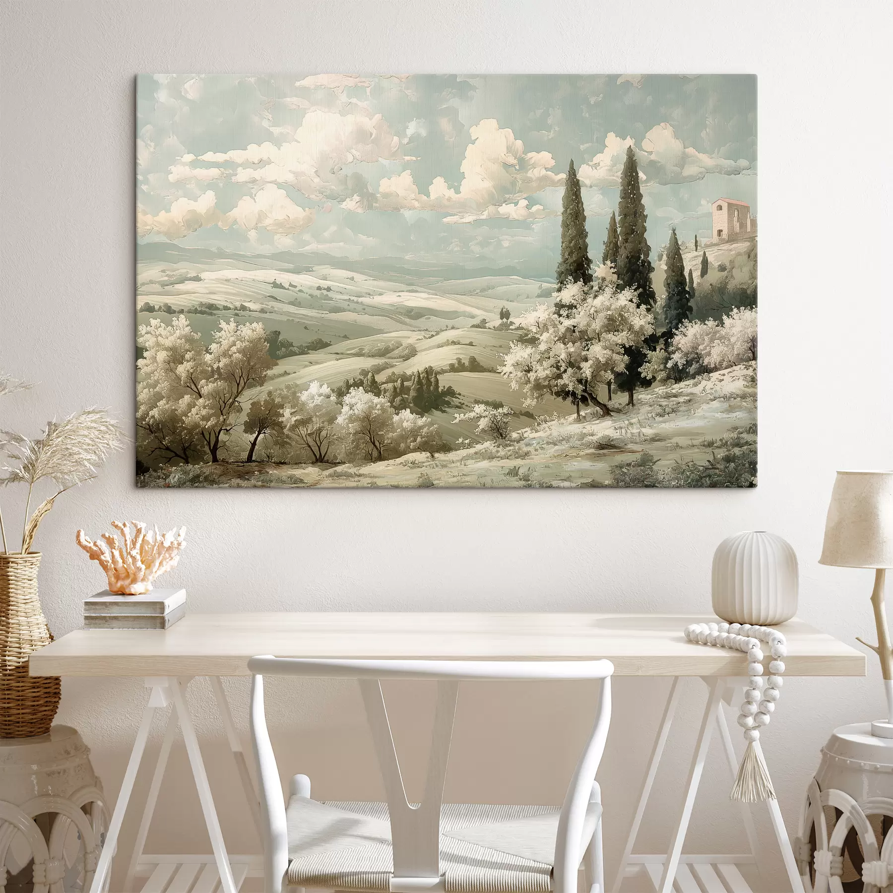 wall murals Summer landscape, vintage style, pastel colors, acrylic drawing, castle s40084