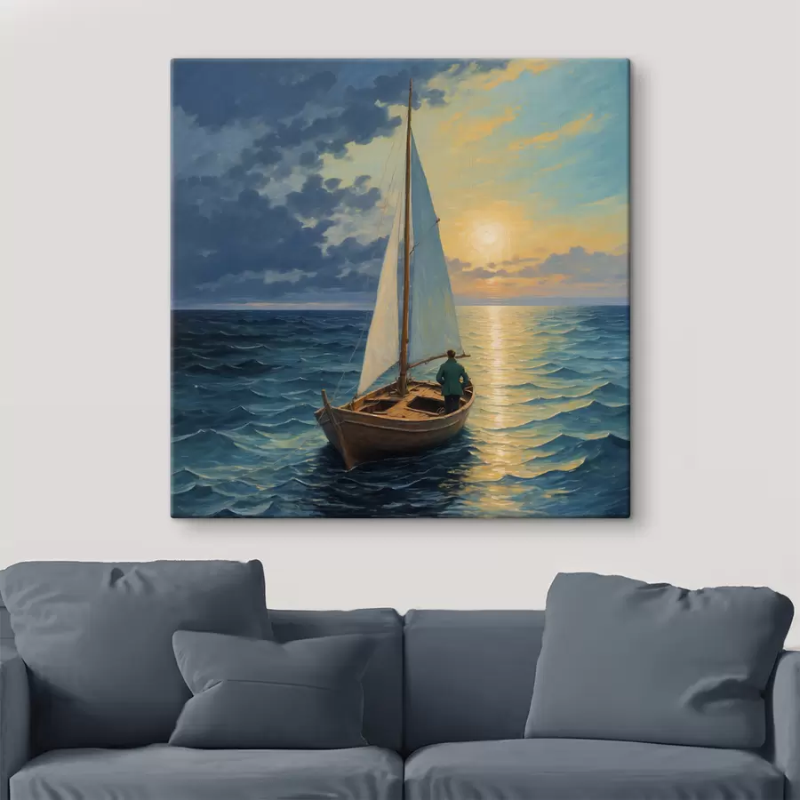 wall murals Man floating on the sea in a boat s40053