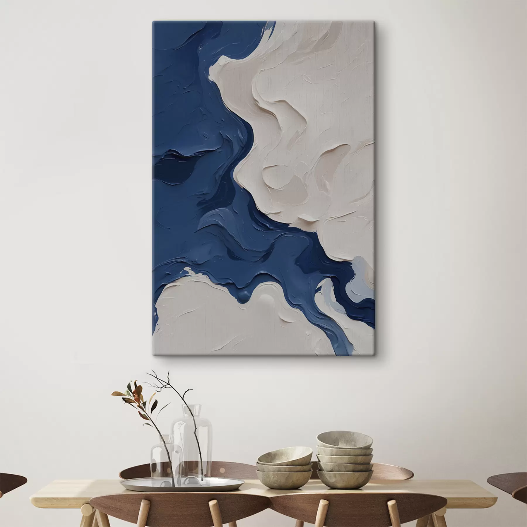 wall murals Abstraction with white and blue oil colors s40058