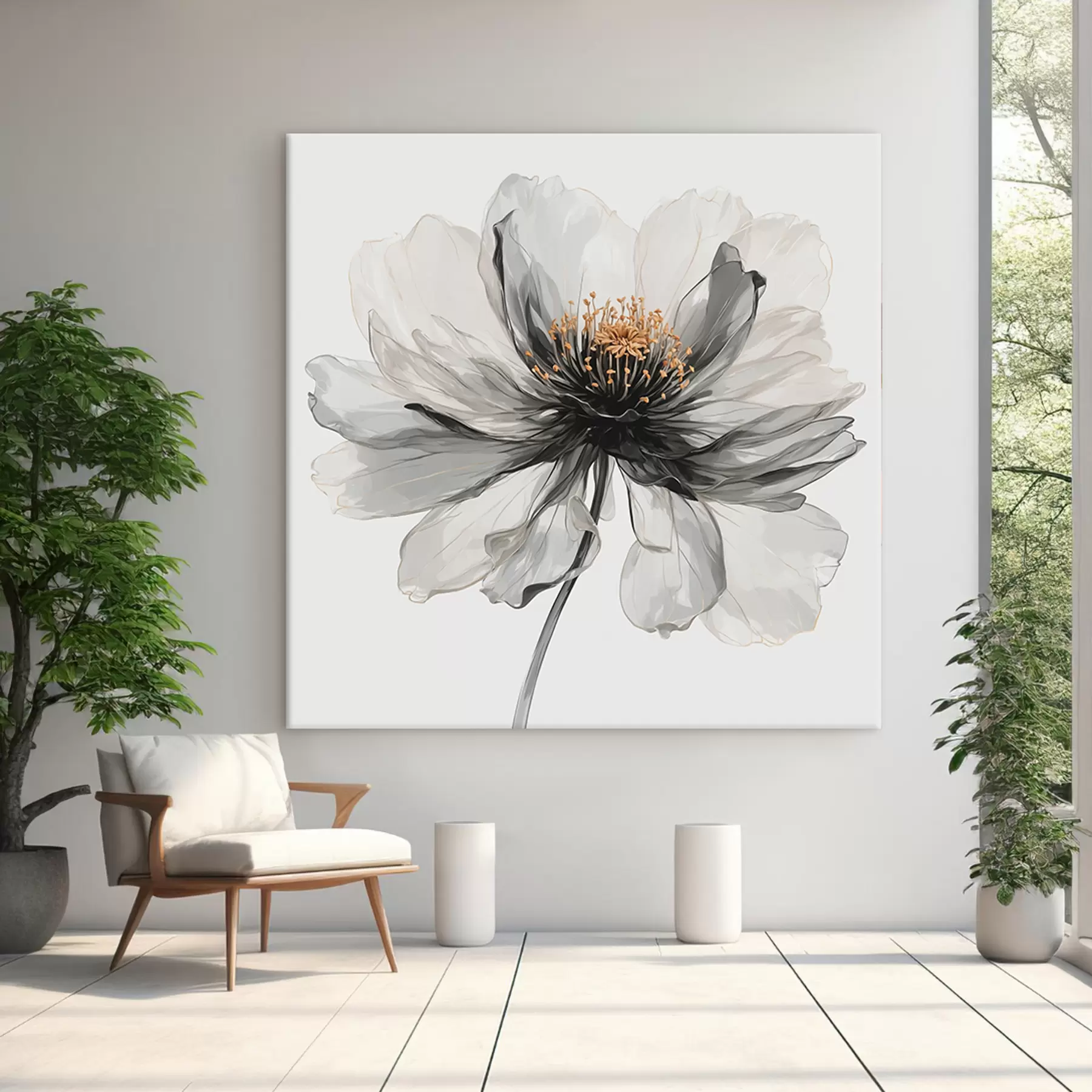 wall murals Transparent black flower on white background s40066