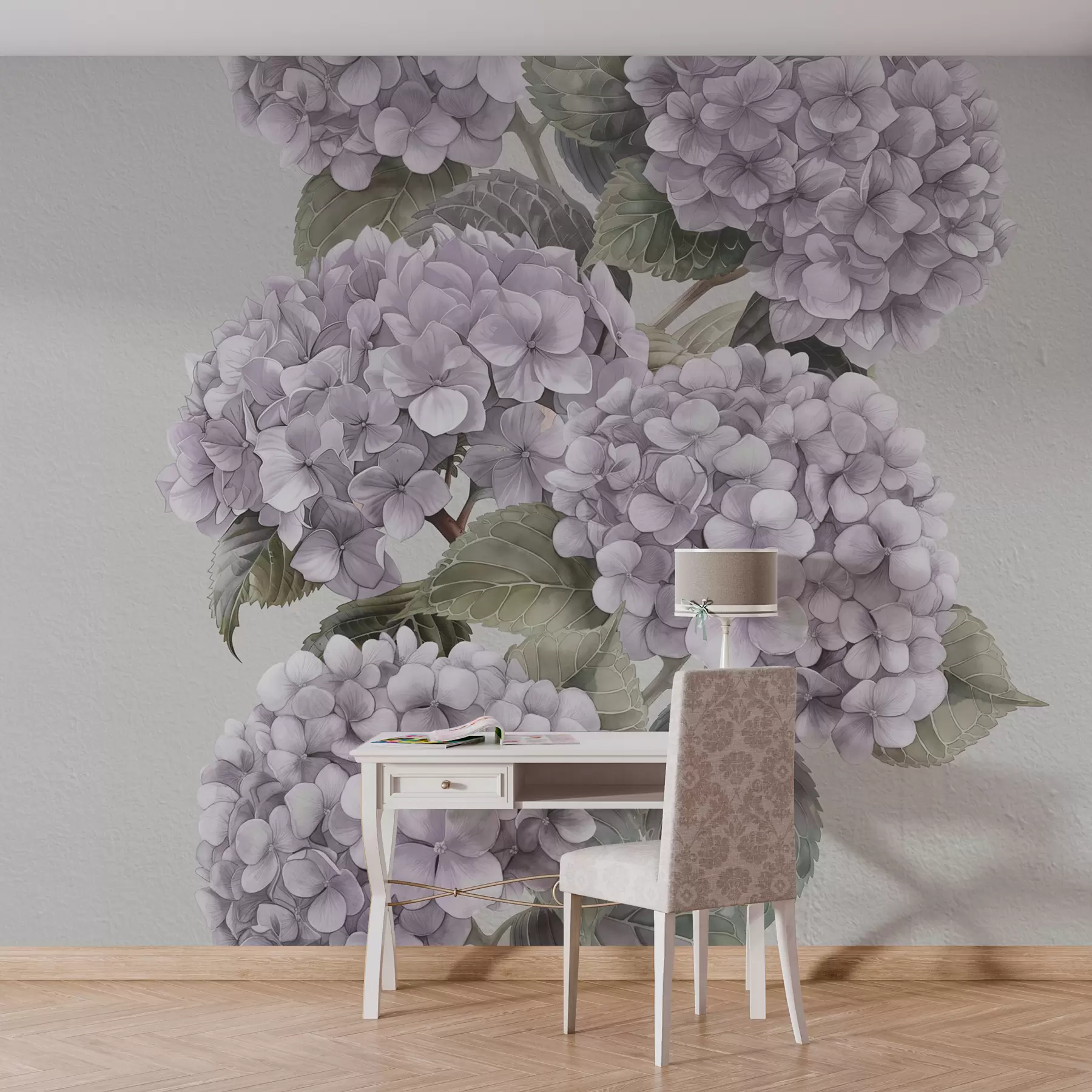 peintures murales Branches d'hortensia aux couleurs rose pâle w08176v1