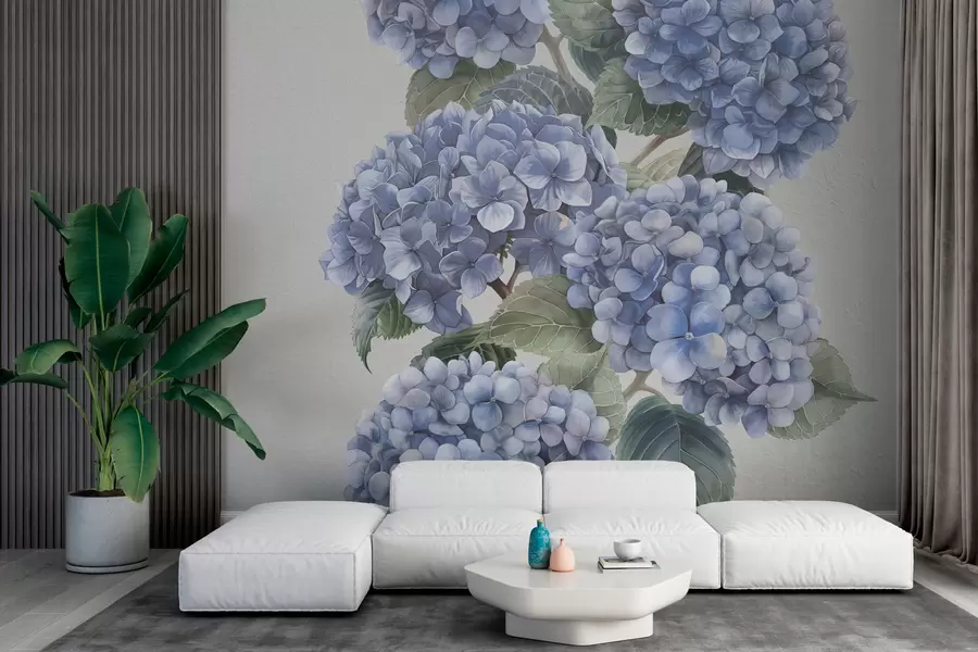 Wall Mural Photo Wallpaper Hydrangea branches in soft blue tones w08176v2