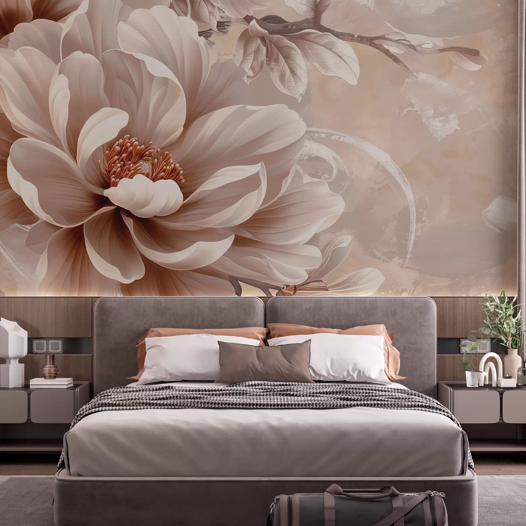 murales Gran flor rosa en una pared grunge w08181