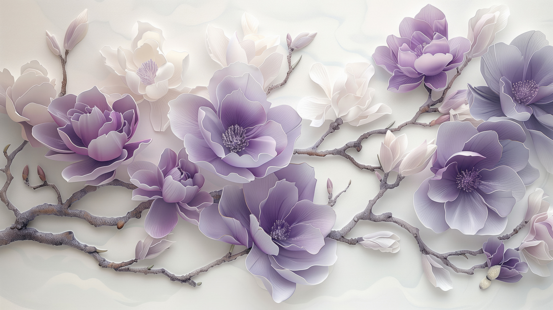 Wall Murals Flowers Purple embossed magnolia flowers on a graceful