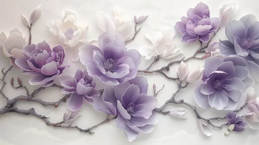 Wall Mural Photo Wallpaper Purple embossed magnolia flowers on a graceful branch w01359
