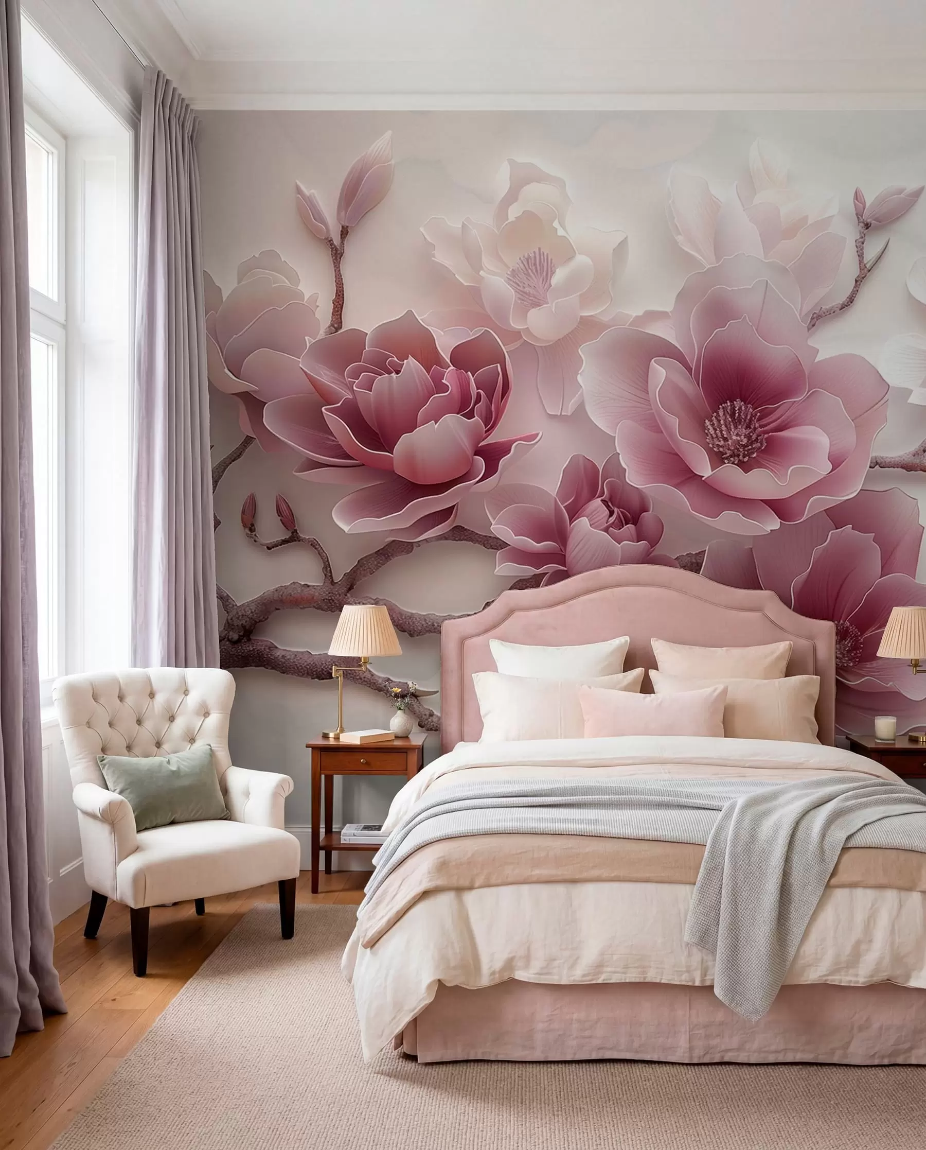 peintures murales Magnolia en rose w01359v2