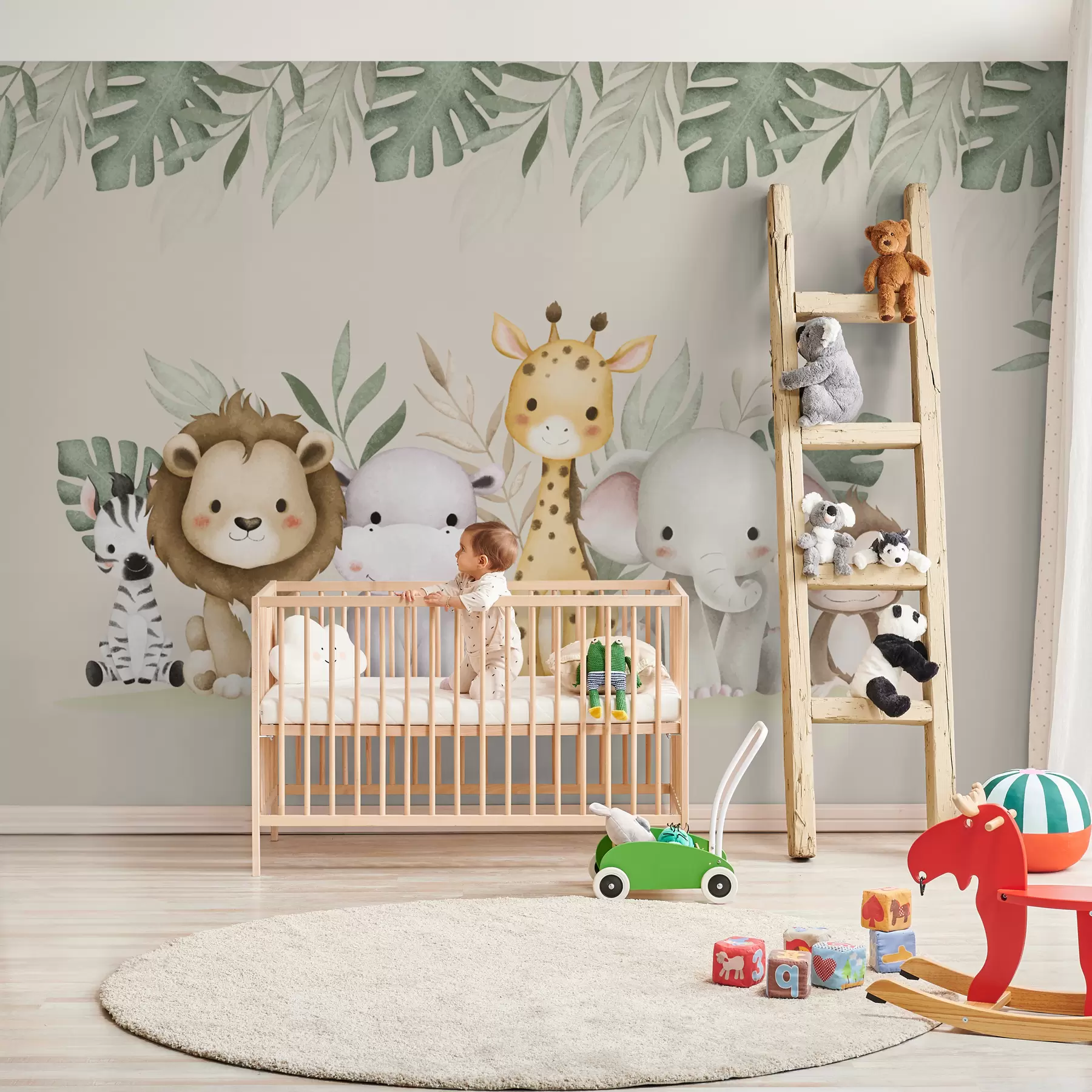 wall murals safari animals with watercolor paints w01406