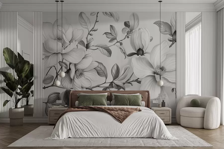 murales Elegancia monocromática de magnolia w01429