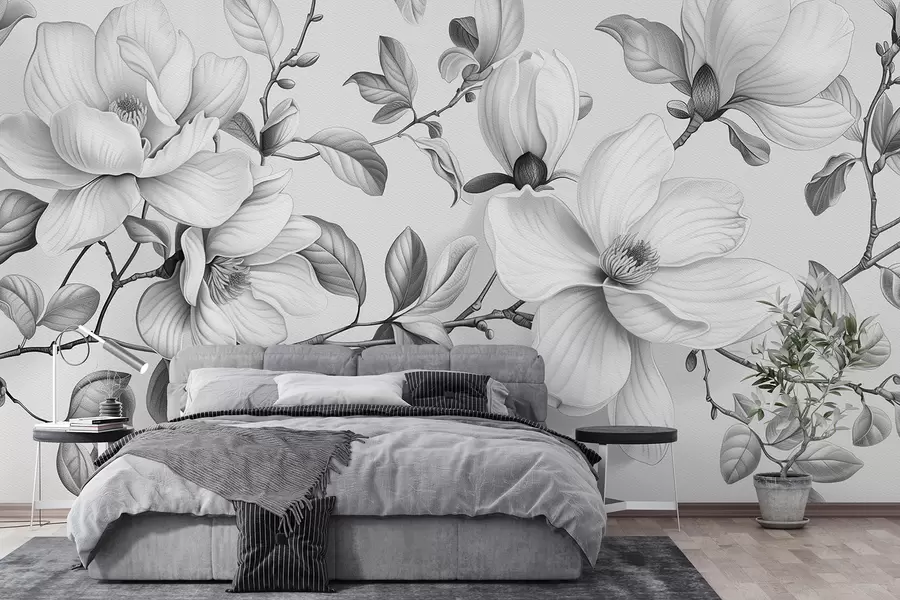 murales Elegancia monocromática de magnolia w01429