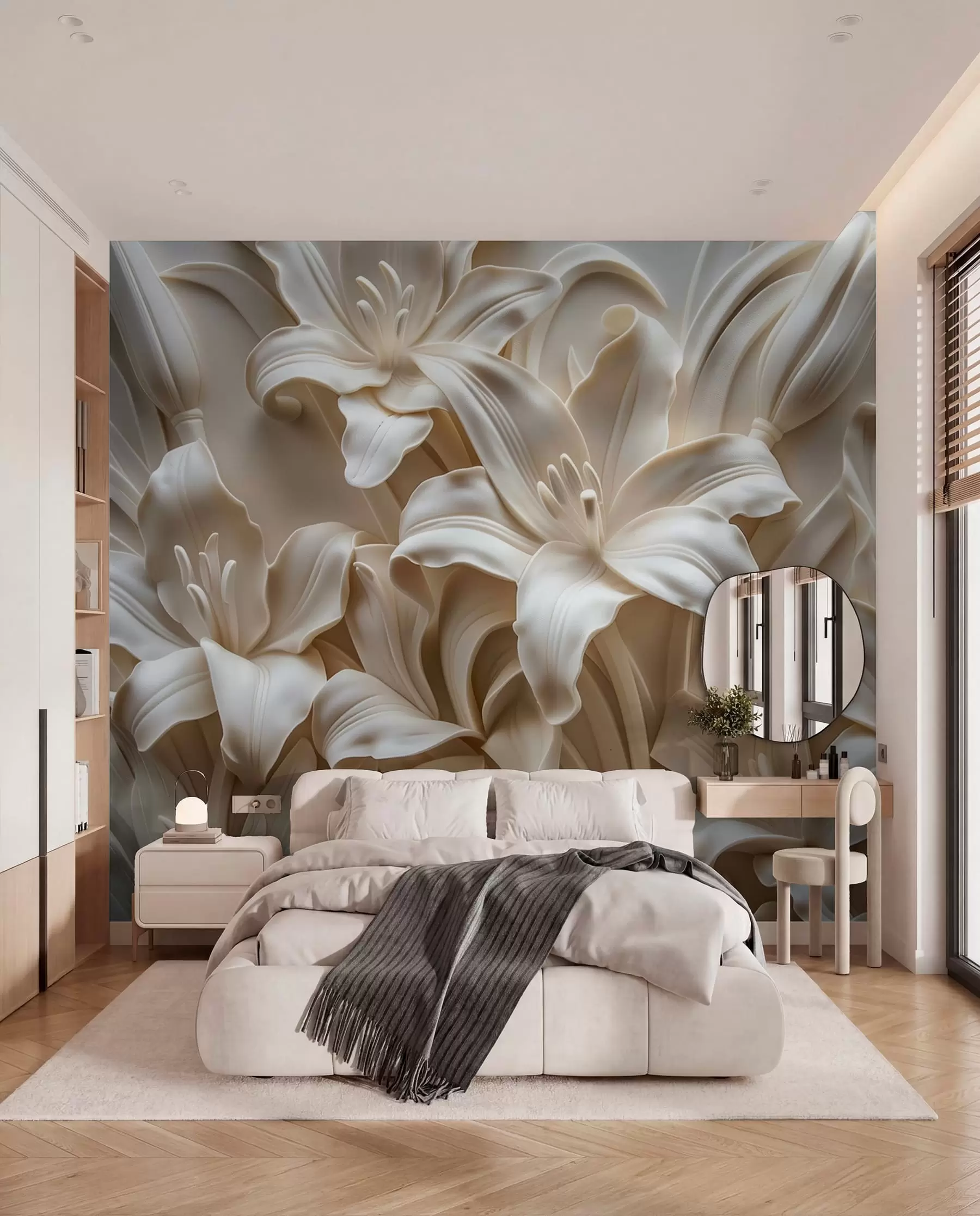 peintures murales Lys en relief ivoire w01433