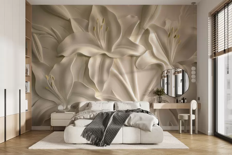 Wall Mural Photo Wallpaper Bas-relief of large beige lilies w01434