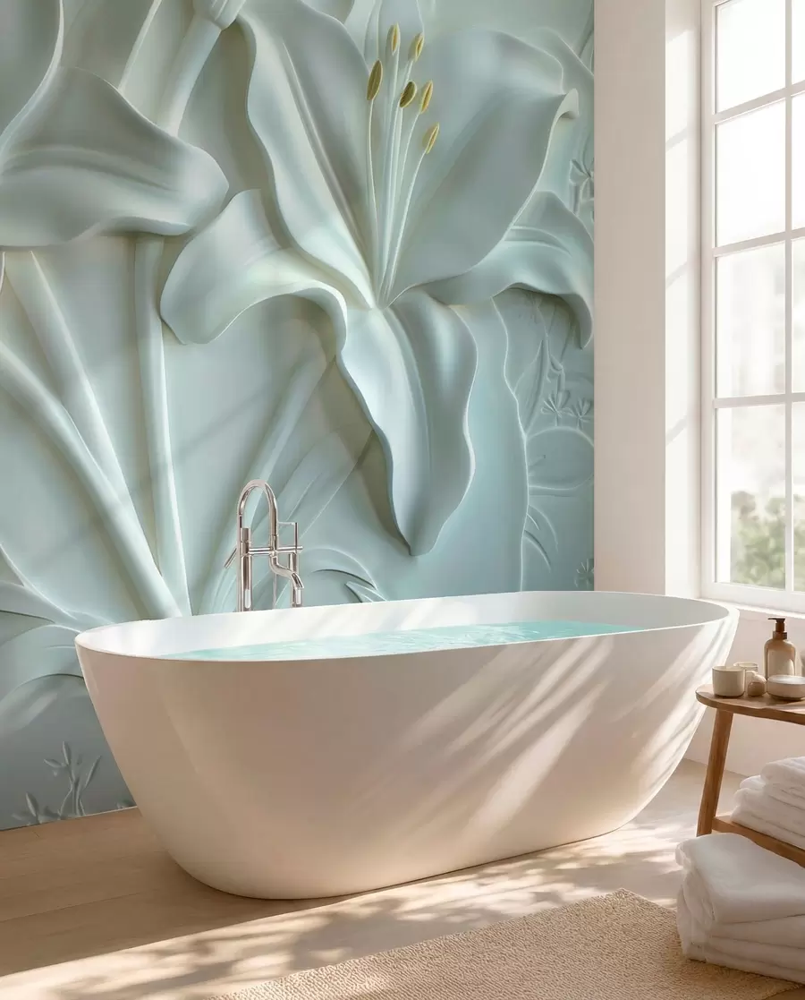 wall murals Bas-relief of large lilies w01434v1
