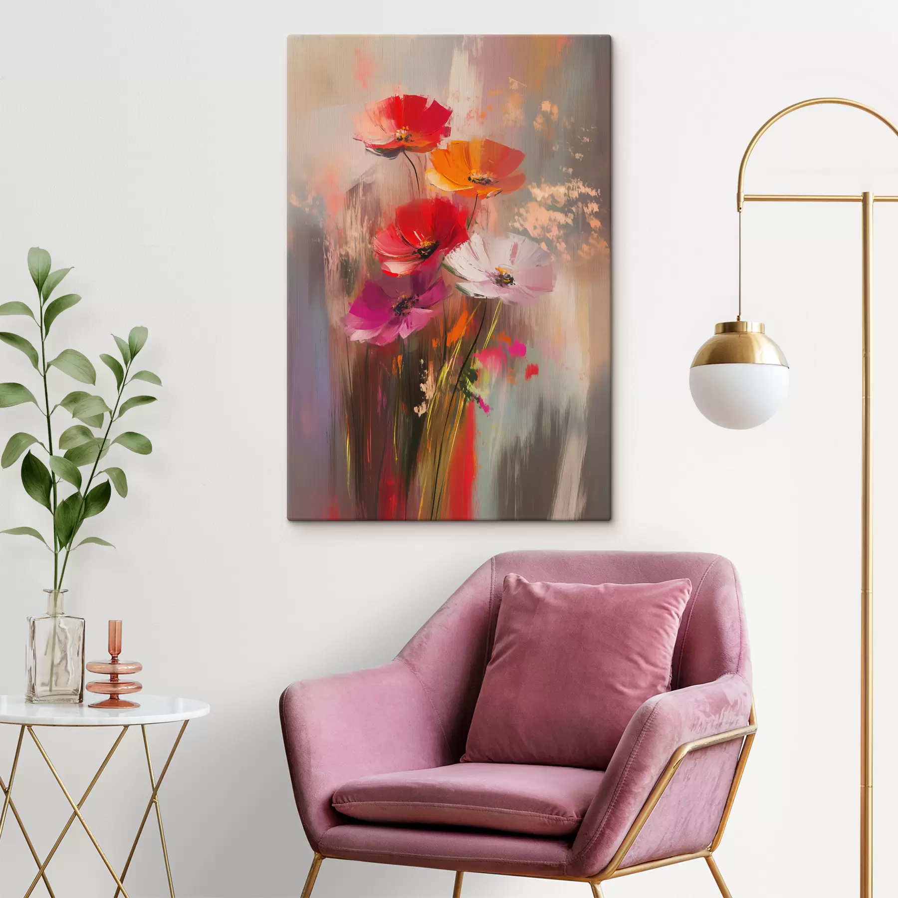murales Flores abstractas brillantes con pinceladas s40283