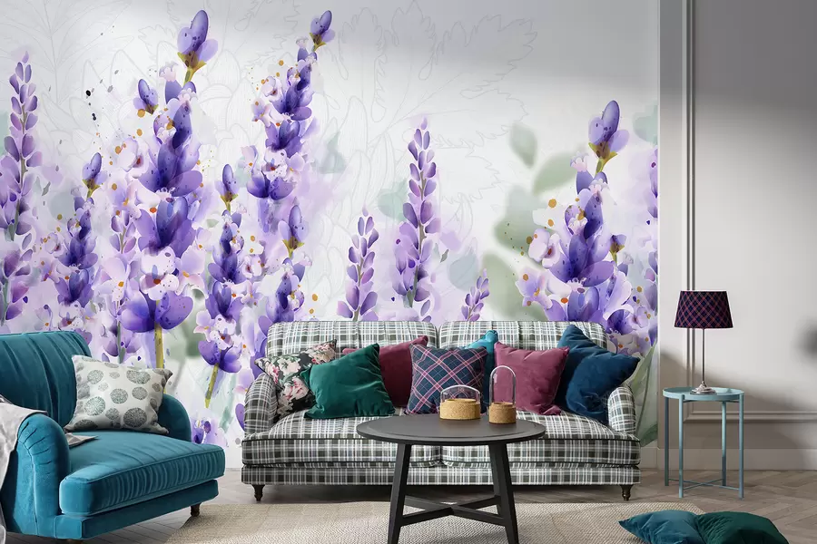 murales Flores de lavanda morada en un campo, con enfoque suave y fondo borroso w08231