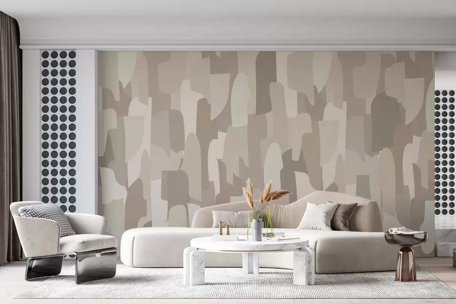 murales Papel pintado de arte moderno abstracto en tonos beige que imita piezas de colores para un diseño interior elegante w00987