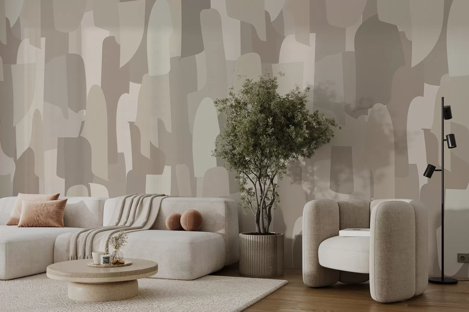 peintures murales papier peint d'art moderne abstrait dans des tons beiges imitant des pièces colorées, pour une décoration intérieure élégante w00987