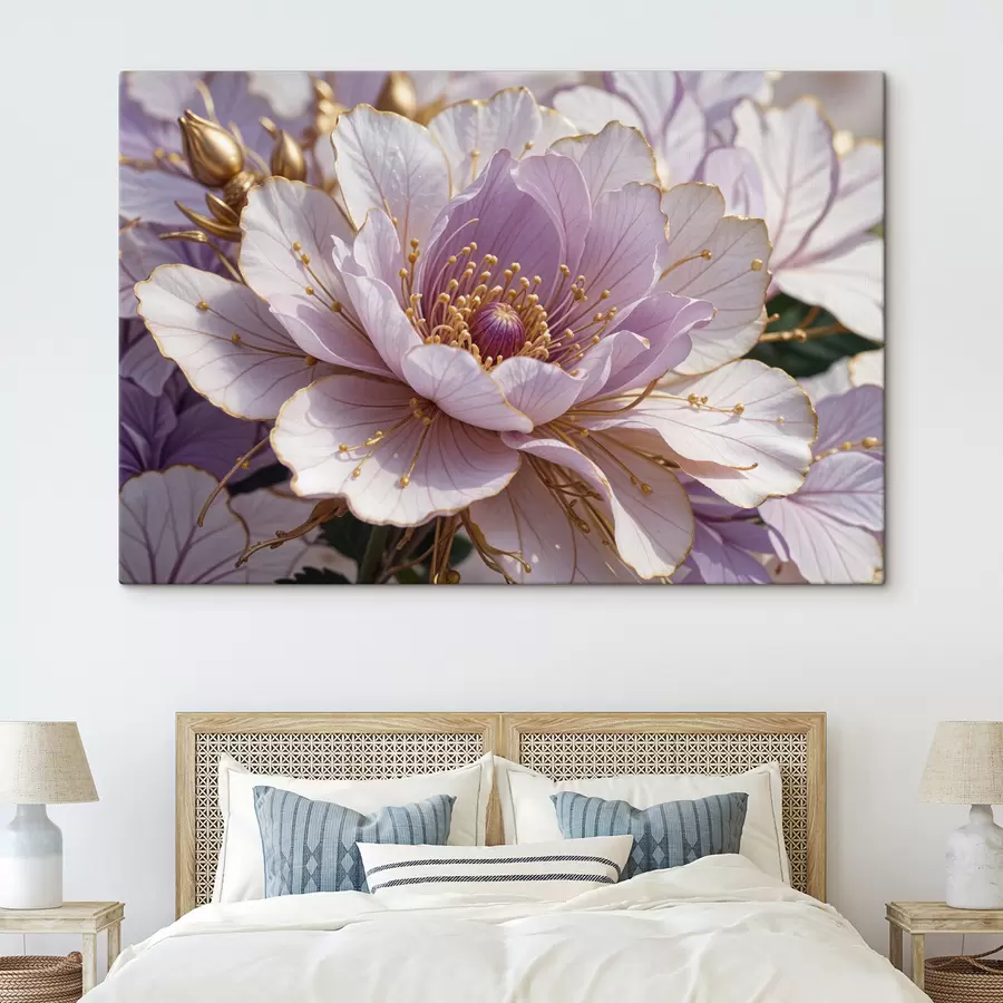 murales Un primer plano de una gran flor de peonía de color rosa pálido con pétalos delicados y un centro de color amarillo brillante s40384