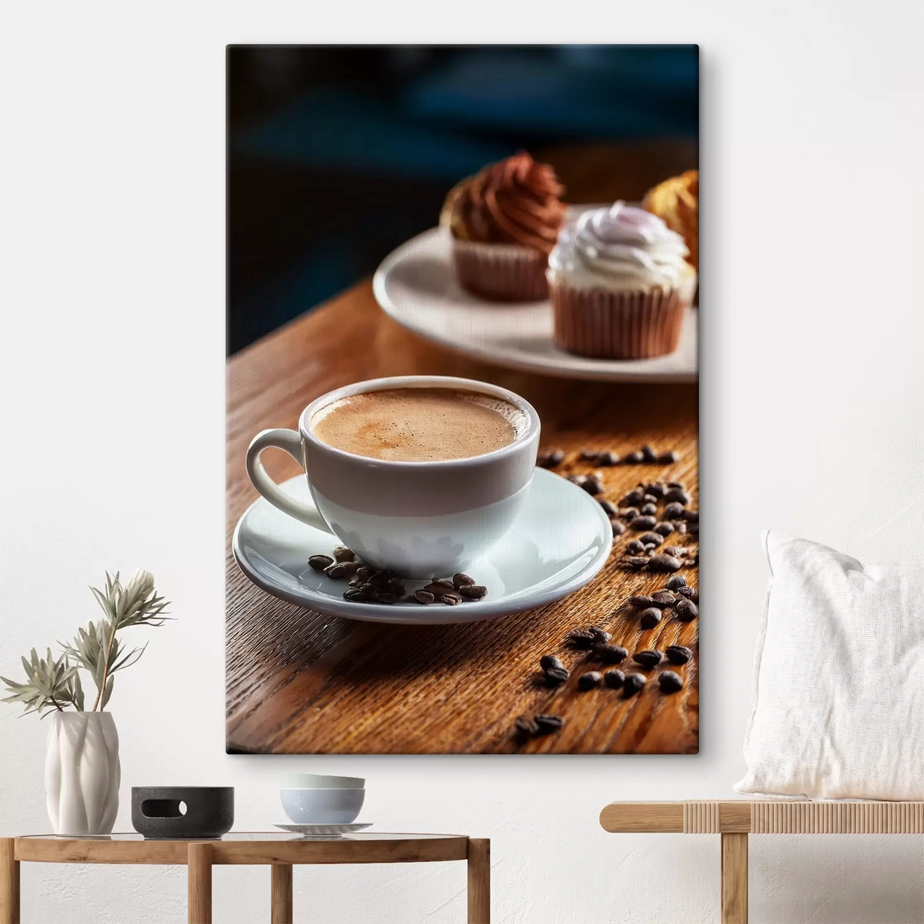 wall murals cup of coffee, coffee beans, cakes, still life s40417