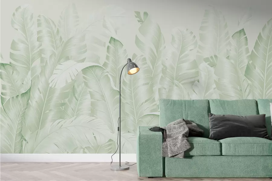 Wall Mural Photo Wallpaper Trendy pastel tropical green leaves w01481v2