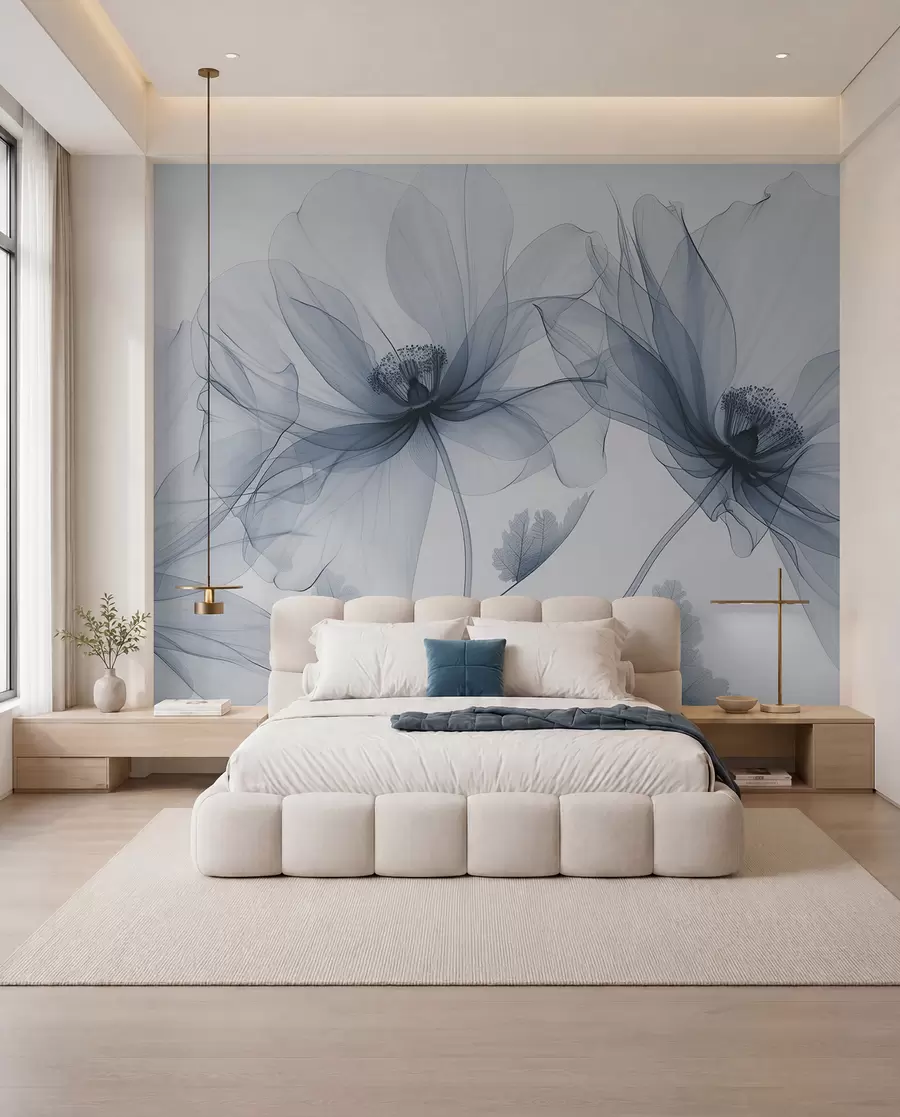 peintures murales Fleurs bleu encre w01482v1