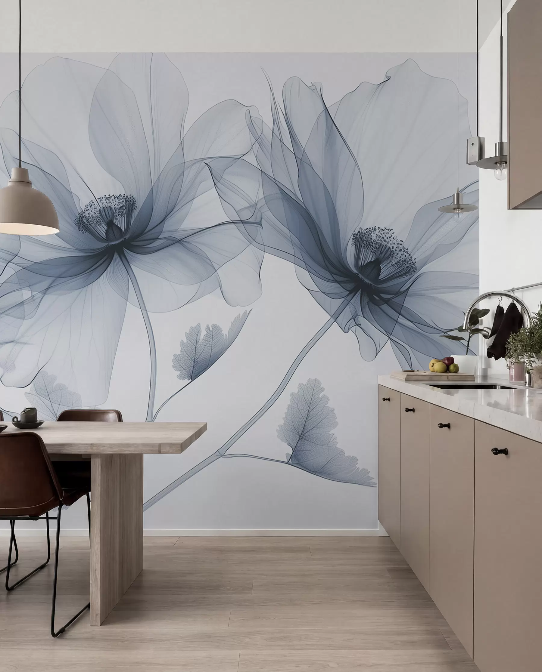 peintures murales Fleurs bleu encre w01482v1