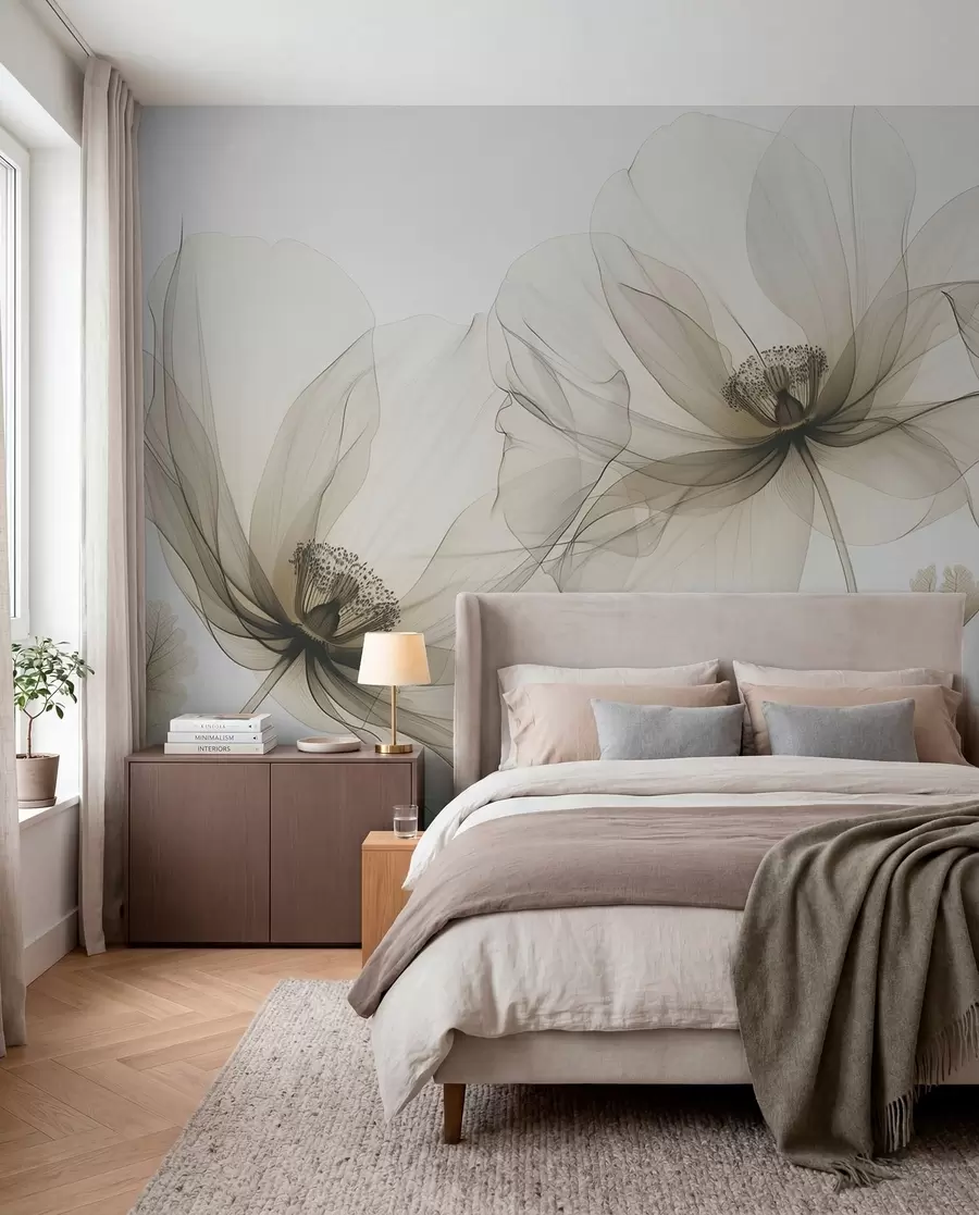 Wall Mural Photo Wallpaper Sepia Ink Blossoms w01482v2