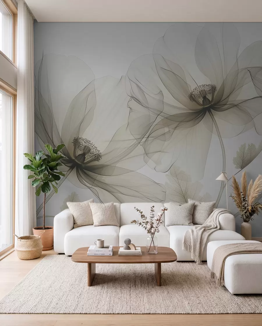 murales Flores de tinta sepia w01482v2
