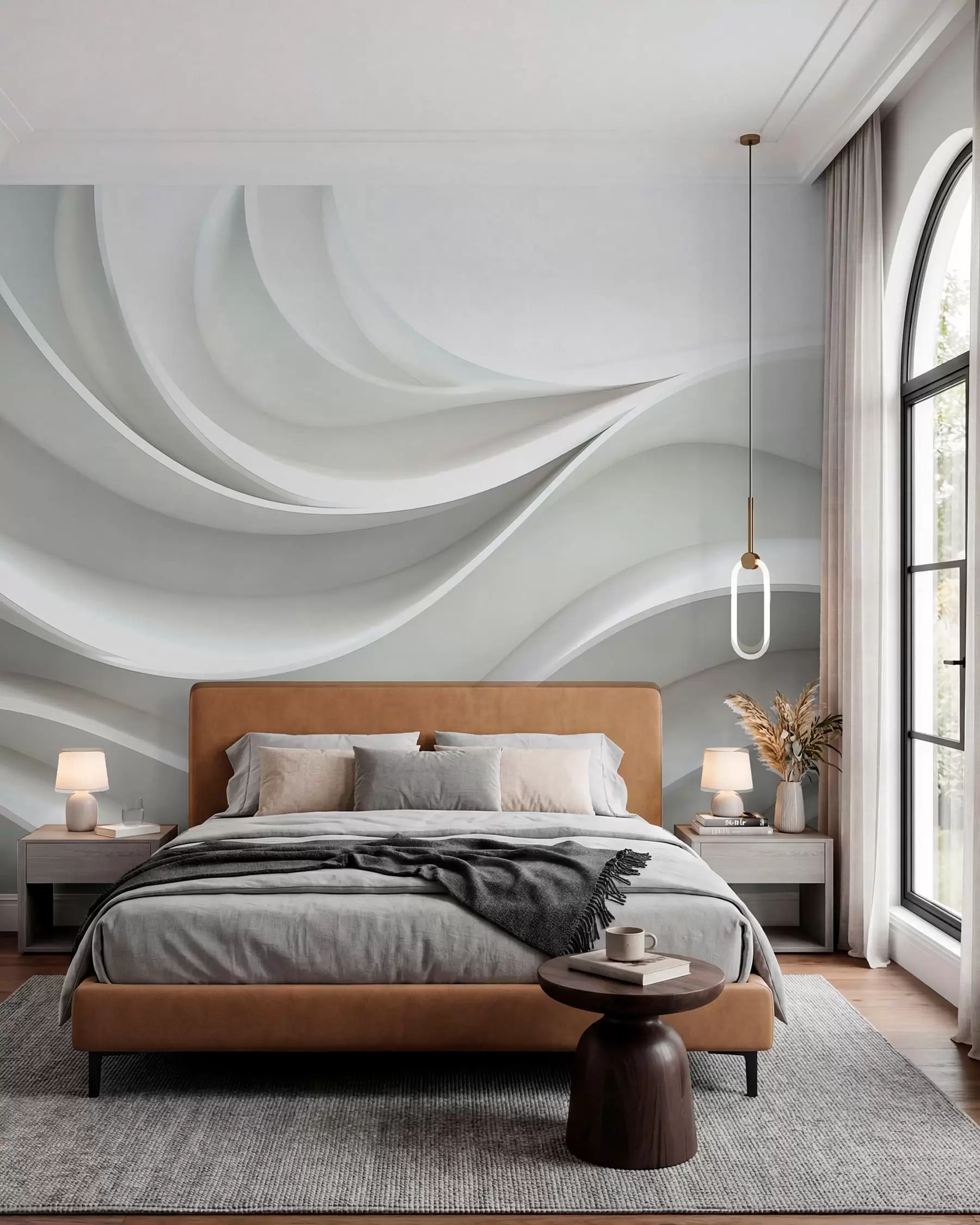 murales Forma de onda abstracta 3d volumétrica blanca w01471
