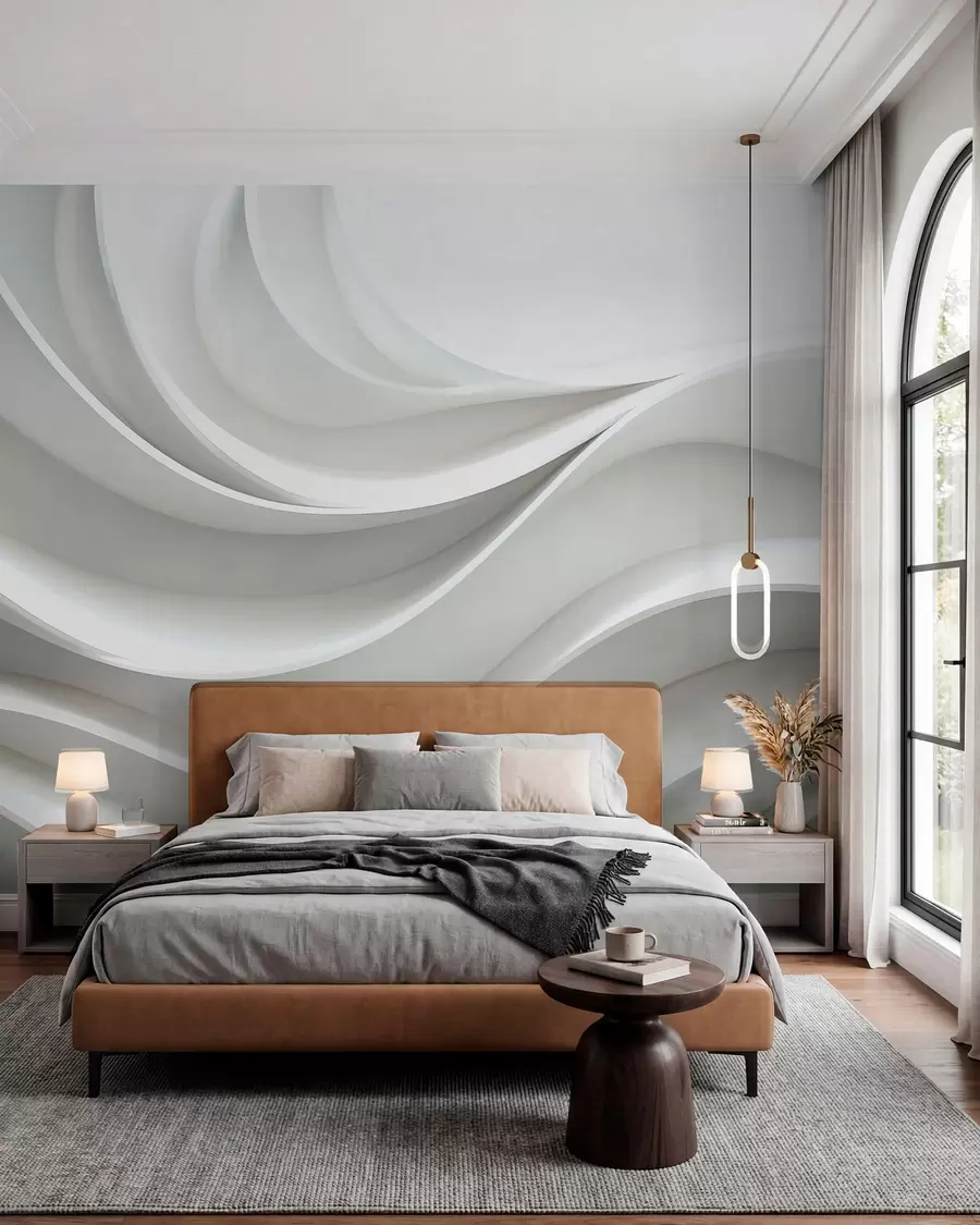 peintures murales Forme d'onde abstraite volumétrique blanche 3D w01471