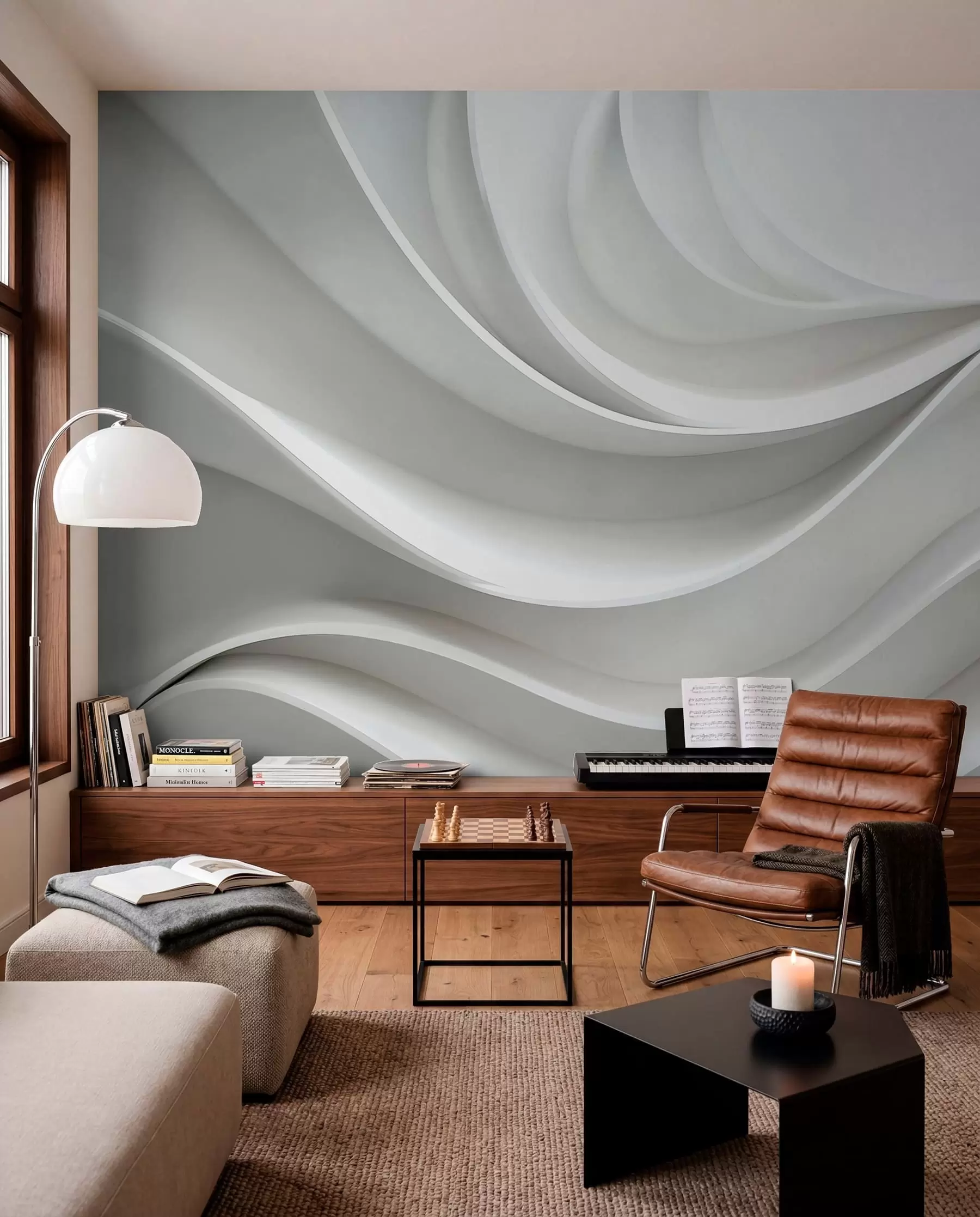 Wall Mural Photo Wallpaper White 3d volumetric abstract wave shape w01471