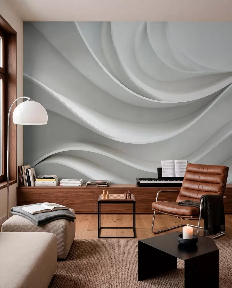 Wall Mural Photo Wallpaper White 3d volumetric abstract wave shape w01471