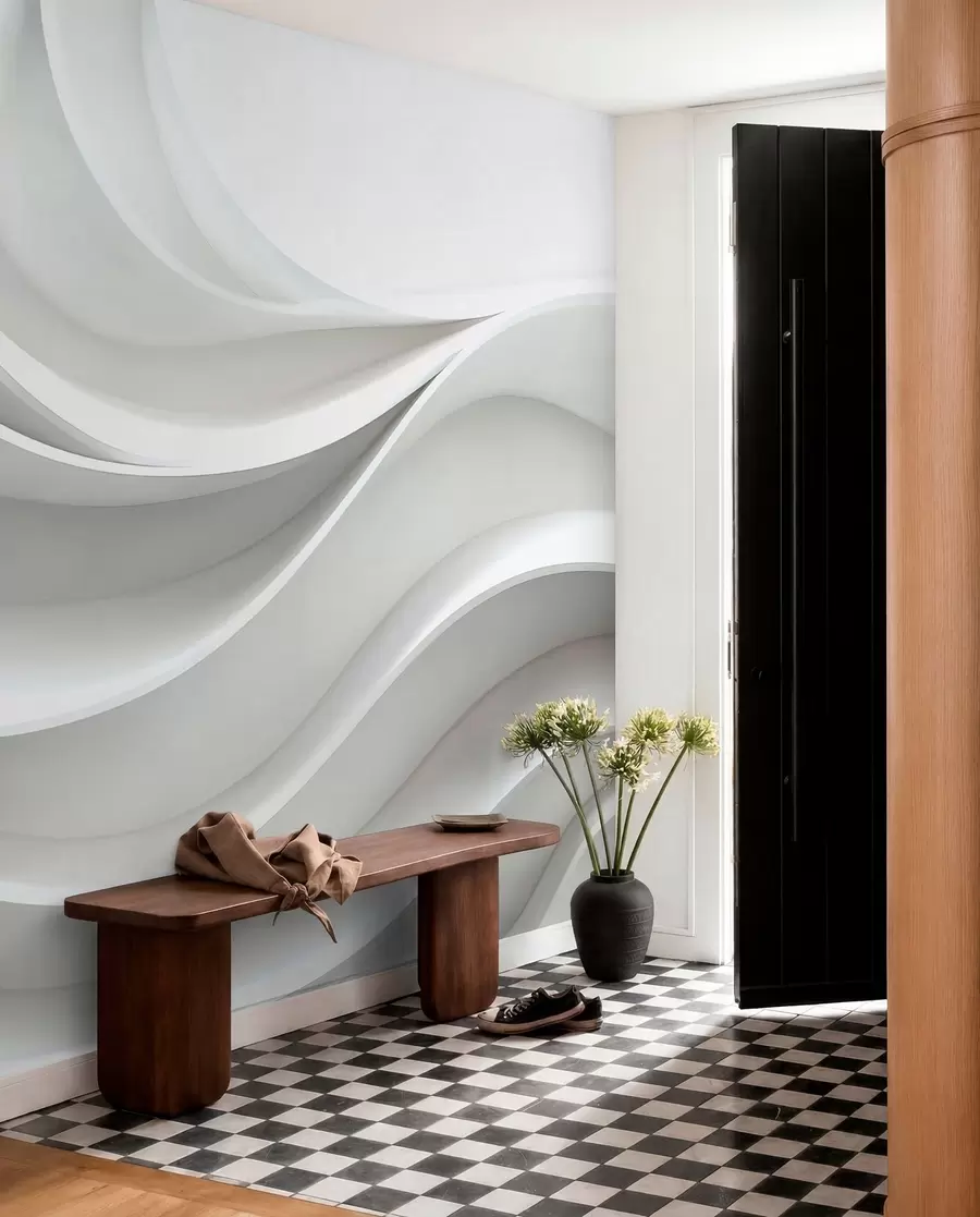 peintures murales Forme d'onde abstraite volumétrique blanche 3D w01471