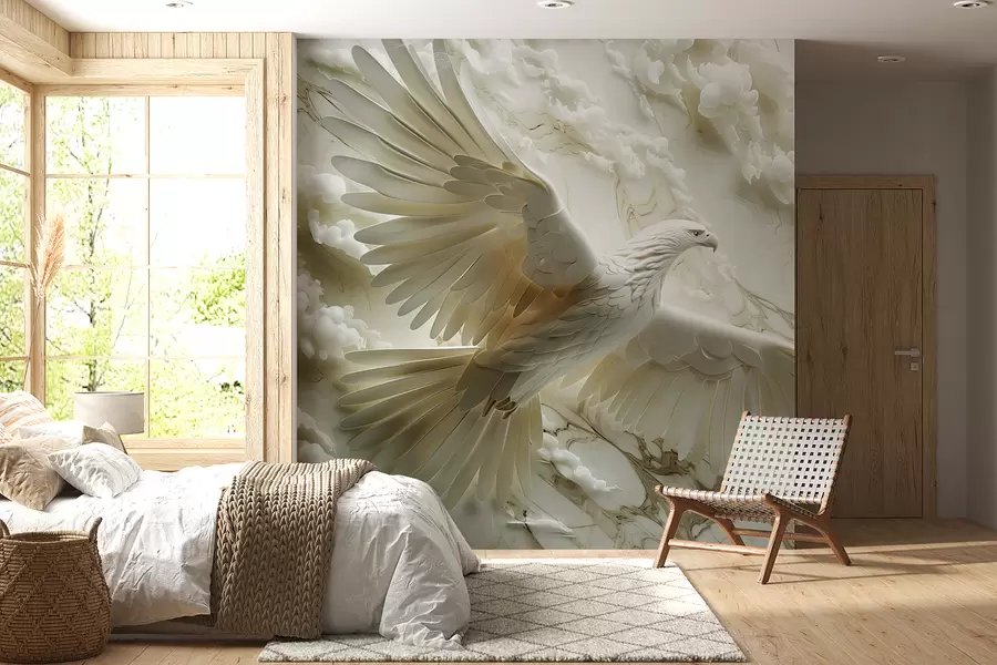 Wall Mural Photo Wallpaper 3D white eagle on a background of clouds and marble w01477