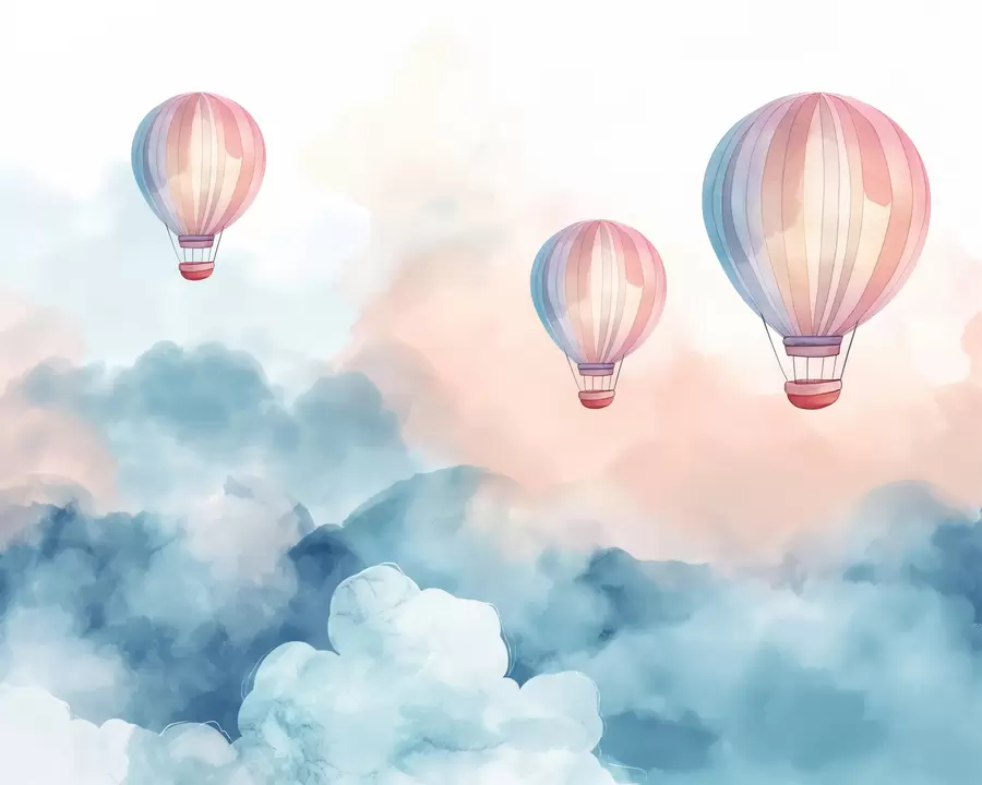 wall murals Watercolor balloons in the clouds w01011