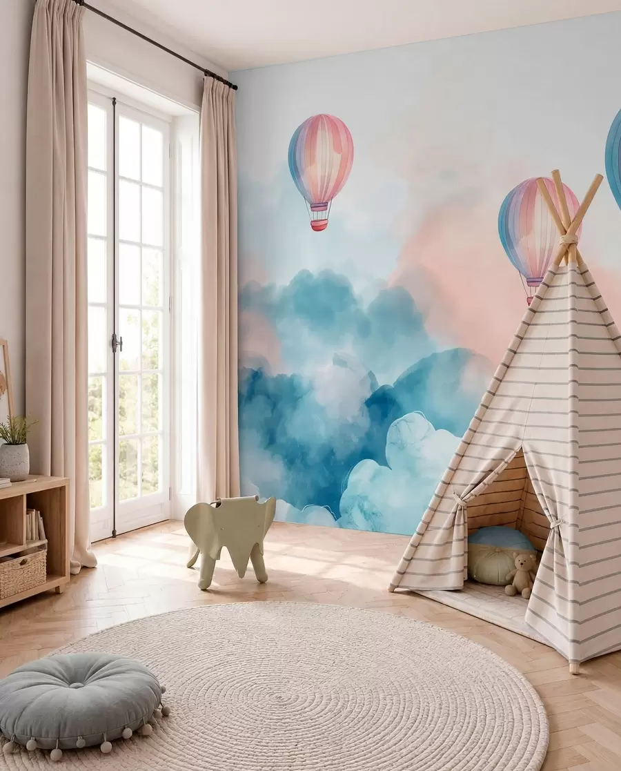 wall murals Watercolor balloons in the clouds w01011