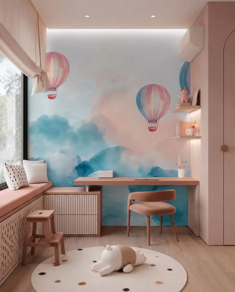 Wall Mural Photo Wallpaper Watercolor balloons in the clouds w01011