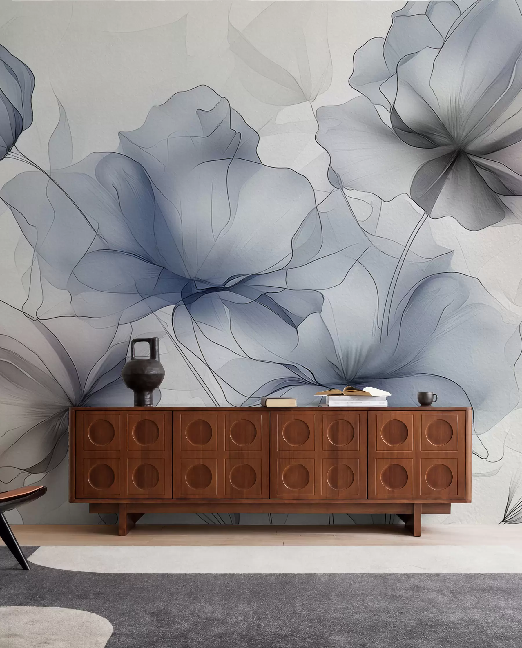 wall murals Abstract flowers on a concrete wall w01037